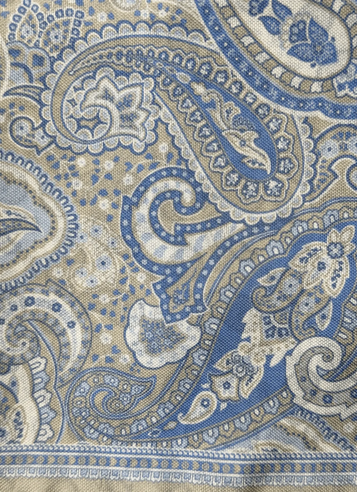 Tan/Blue Paisley Printed Reversible Silk Pocket Square sold by Hammer Made product image thumbnail 2