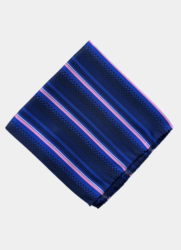 Blue/Red Stripe Woven Silk Pocket Square made by Hammer Made