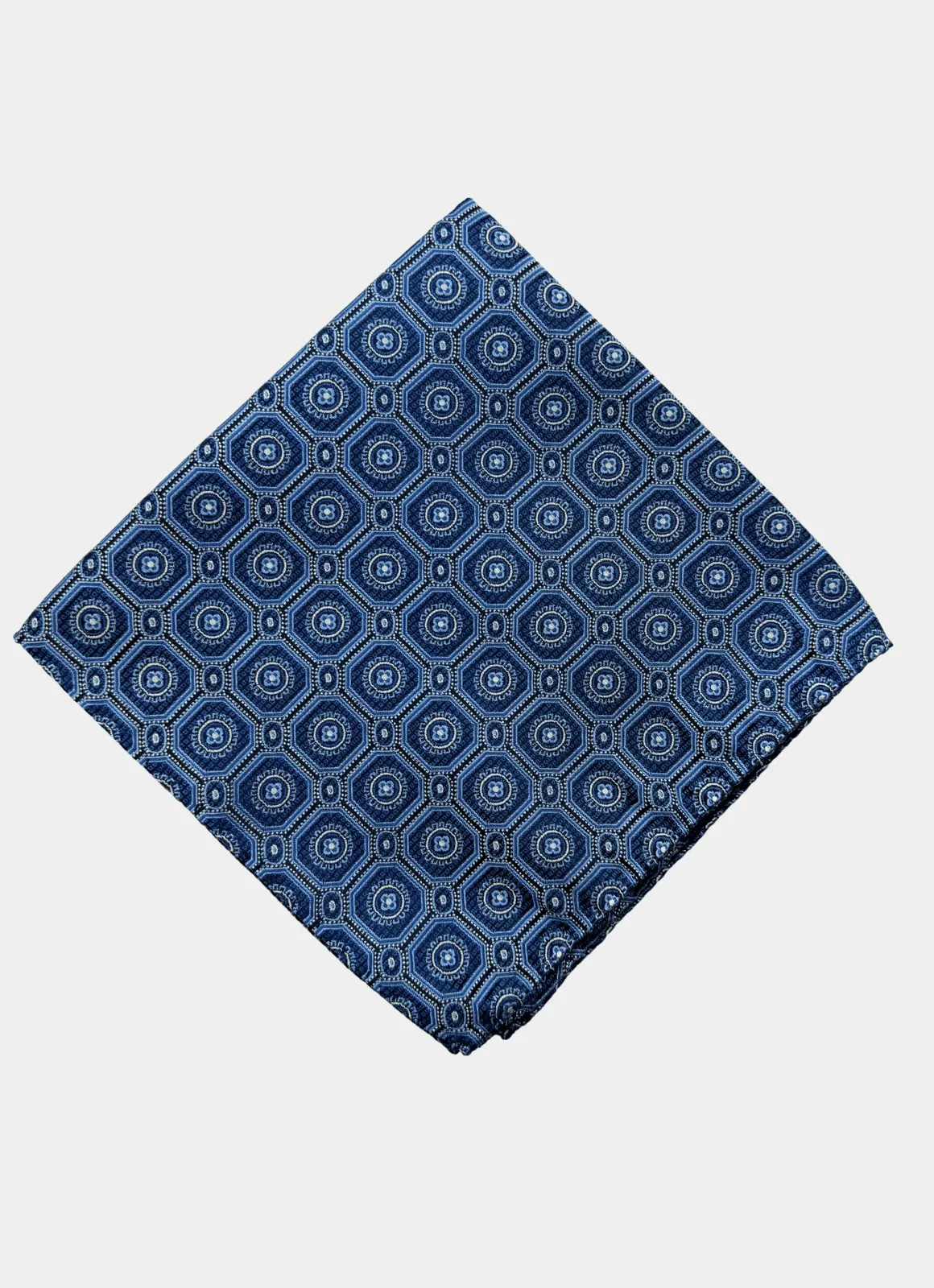 Blue Medallion Woven Silk Pocket Square sold by Hammer Made