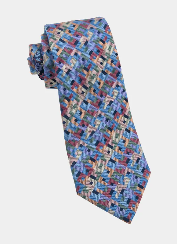 Multi Blocks Silk Neck Tie made by Hammer Made