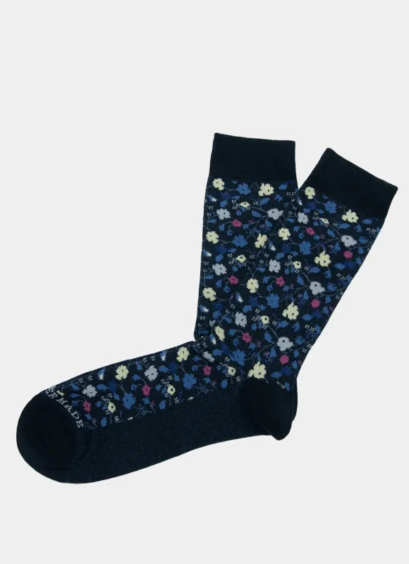Navy/Multi Floral Sock made by Hammer Made