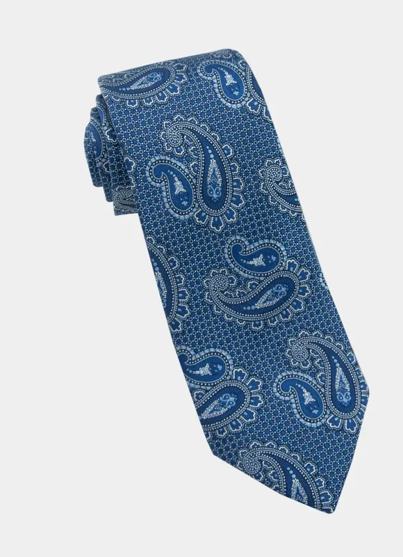 Blue Paisley Geo Silk Neck Tie made by Hammer Made
