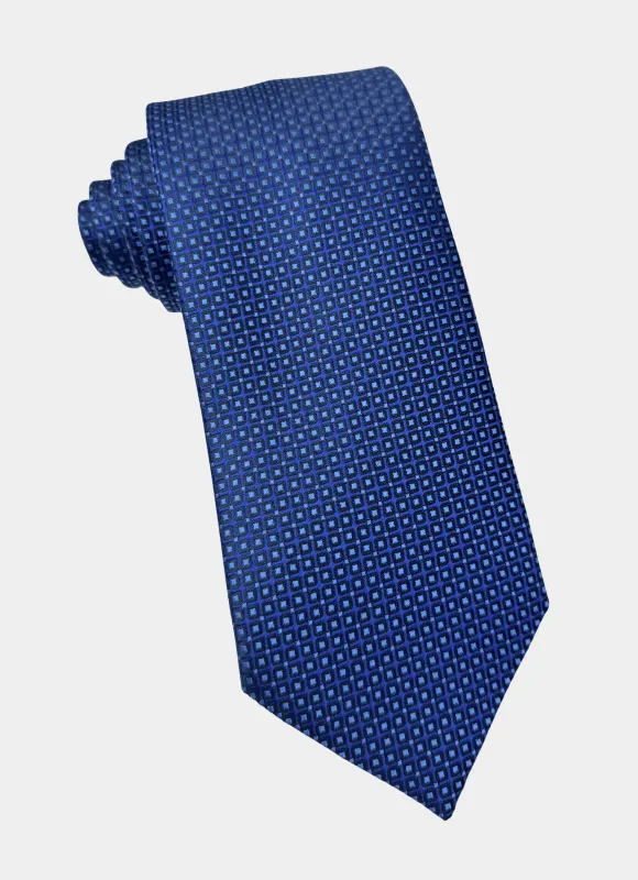Blue Grid Check Silk Neck Tie made by Hammer Made