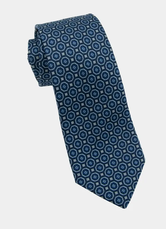 Navy/Blues Geo Silk Neck Tie made by Hammer Made