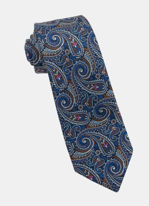 Blue/Brown Paisley Silk Neck Tie made by Hammer Made