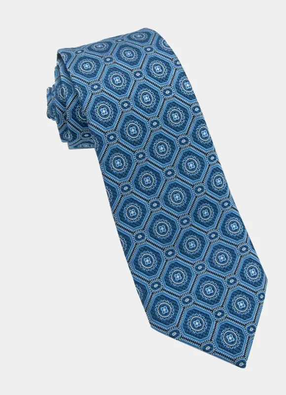 Blue Medallion Silk Neck Tie made by Hammer Made