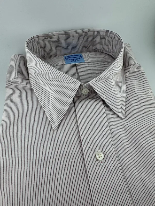 Classic Crimson Pencil Stripe Broadcloth #300 with Tennis Straight Collar sold by Mercer and Sons
