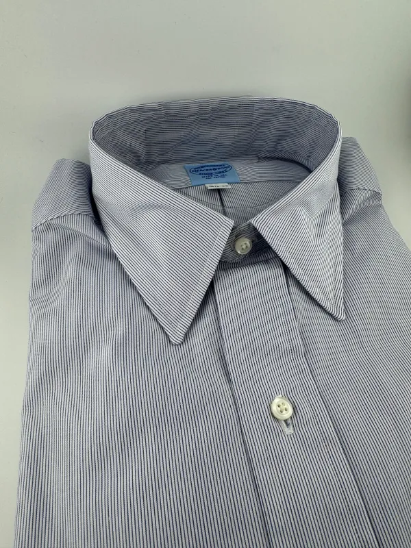 Vintage Blue Pima Cotton Pencil Stripe Broadcloth #300 with Tennis Straight Collar sold by Mercer and Sons