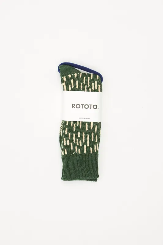 Rain Drop Crew Socks Green/Ivory made by ROTOTO