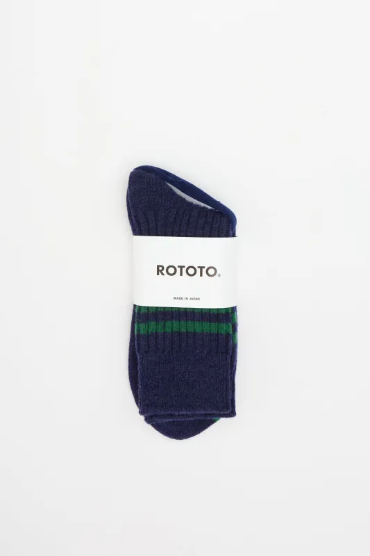 Merino Stripe Sock Navy/Green made by ROTOTO