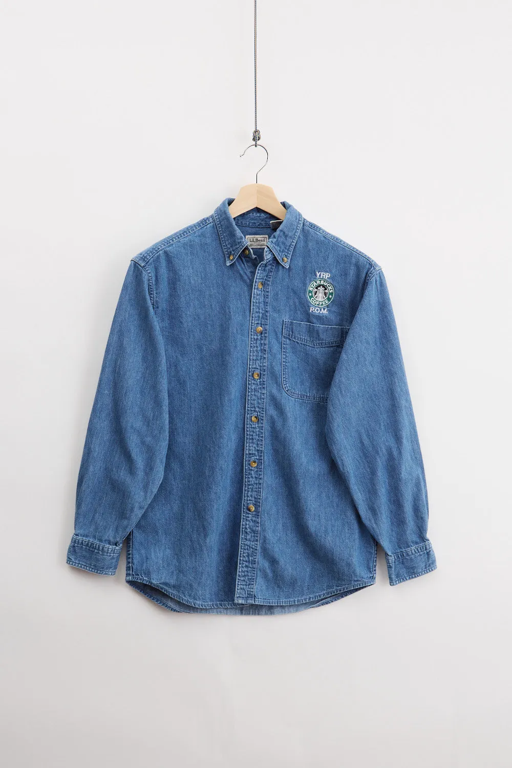 L.L. Bean Starbucks denim shirt (S) sold by Livid Jeans