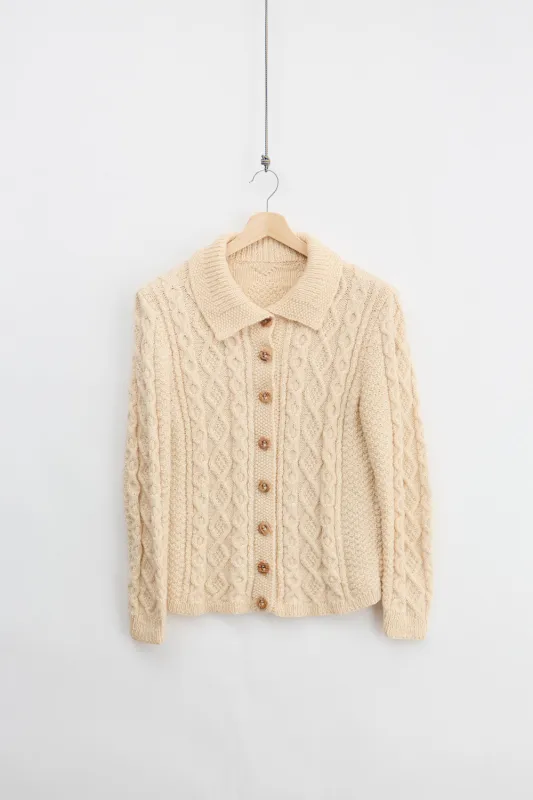 Traditional Cable Knit Cardigan (M) made by Vintage