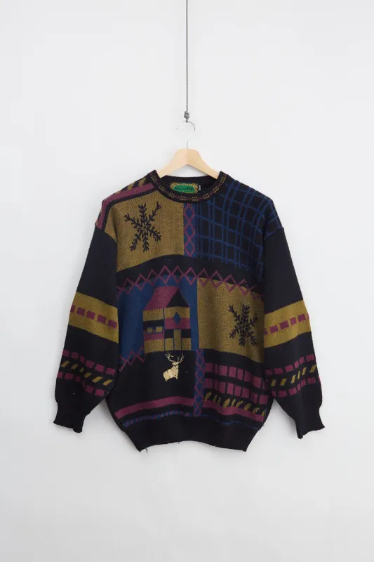 Heavyweight Jaquard Knit Sweater (L) made by Vintage