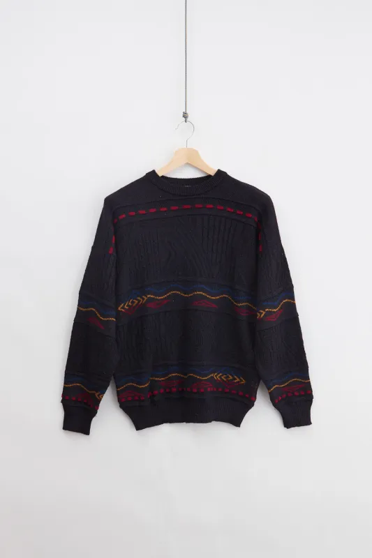Jaquard Wool Knit Sweater (L) made by Vintage
