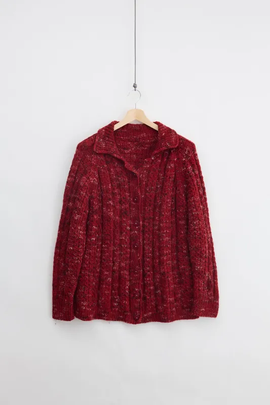 Traditional Wool Cable Knit Cardigan (XL) made by Vintage