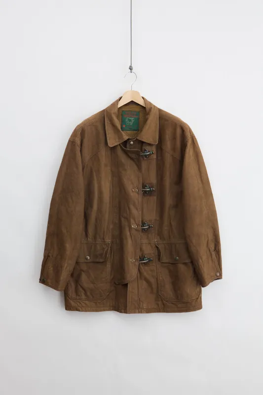 Heavyweight Fireman Clasp Nubuck Leather Coat (XL) made by Vintage