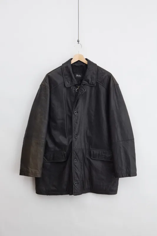 Heavyweight Leather Car Coat (XL) made by Vintage