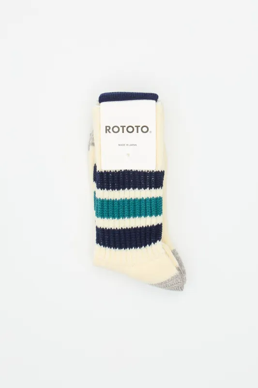 Coarse Ribbed Oldschool Crew Navy Blue-Turquoise made by ROTOTO