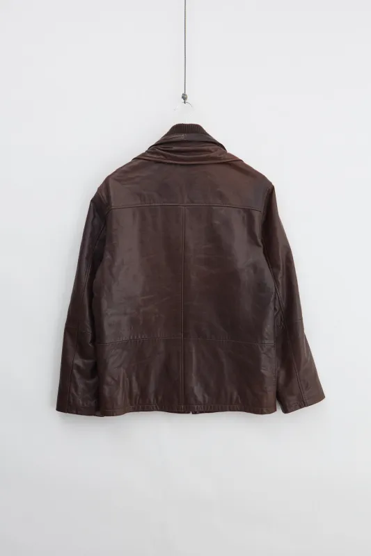 Double Collar Leather Bomber Jacket (M) made by Livid Jeans