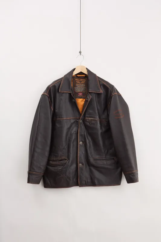 Leather Pilot Car Coat (L) made by Vintage