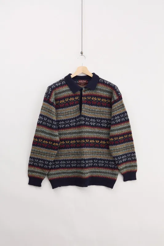 80's North Peak Traditional Knitted Polo (L) made by Vintage