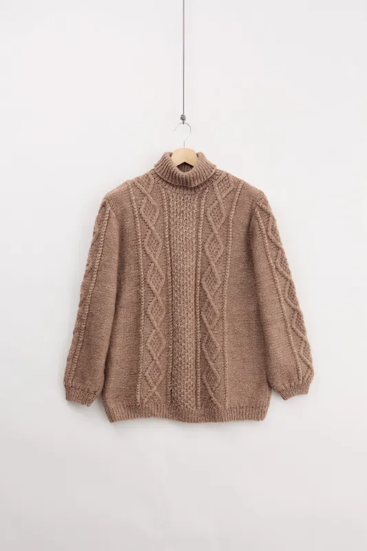 Traditional Irish Aran Knitted Turtleneck (L) made by Vintage