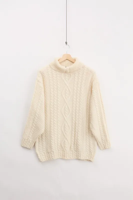 90's Traditional Irish Aran Knitted Turtleneck (L) made by Vintage