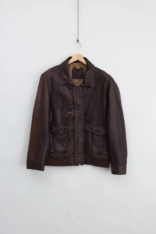Timberland Leather Bomber Jacket (L) made by Vintage