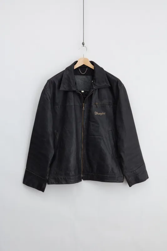 Wrangler Leather Jacket (2XL) made by Vintage