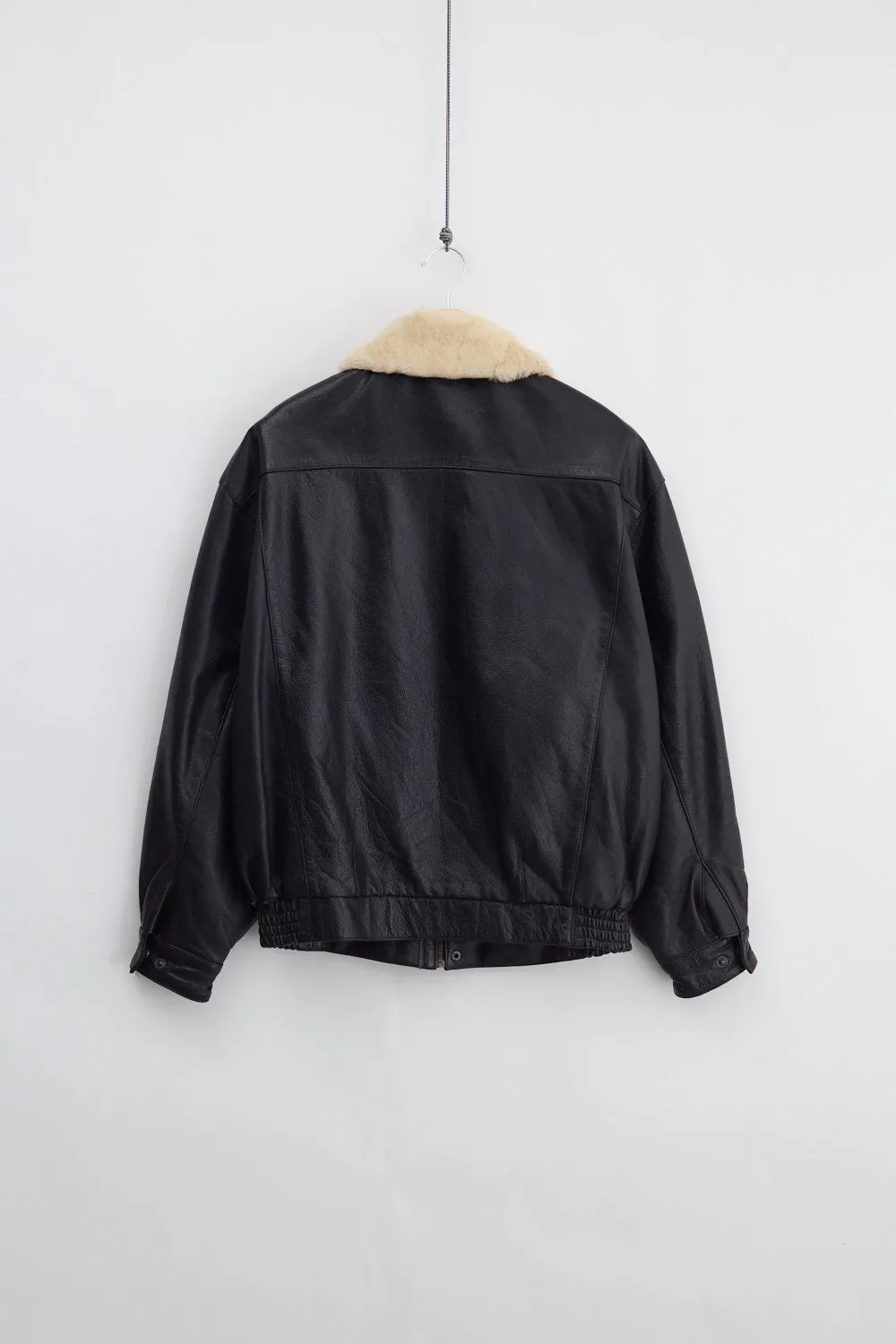 Black Leather Bomber Jacket (M) sold by Livid Jeans product image thumbnail 2