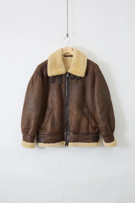 Heavyweight Sheepskin Bomber Jacket (M) made by Vintage