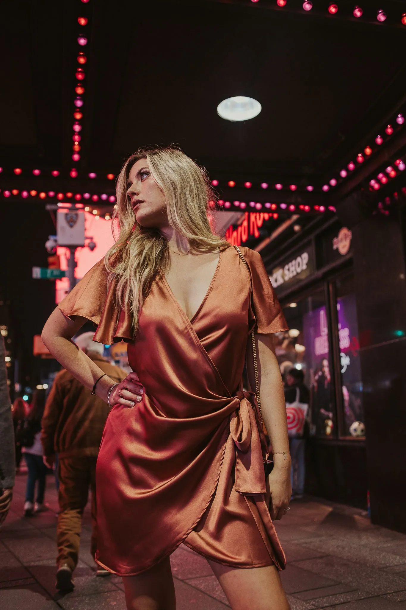 Shine Bright Satin Wrap Dress sold by Finding July