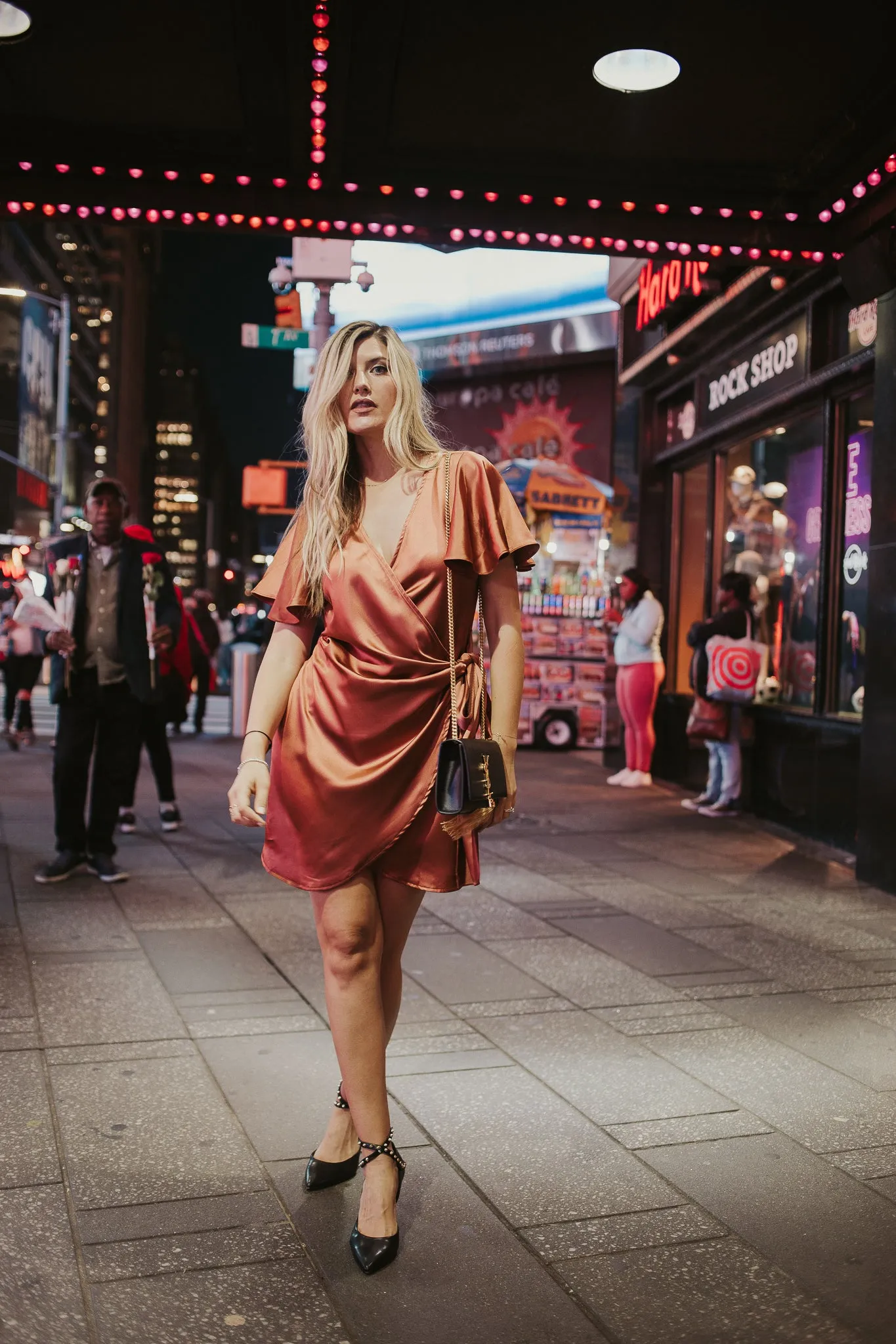 Shine Bright Satin Wrap Dress sold by Finding July product image thumbnail 3