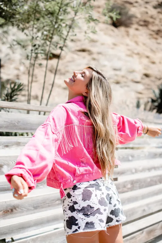 Rodeo Glam Denim Jacket - Dark Pink sold by Finding July