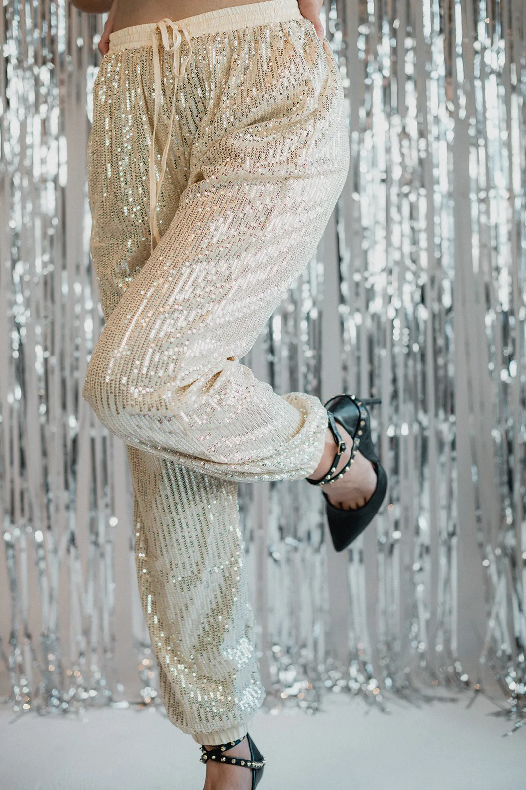 Show Stopper Sequin Pants - Beige sold by Finding July