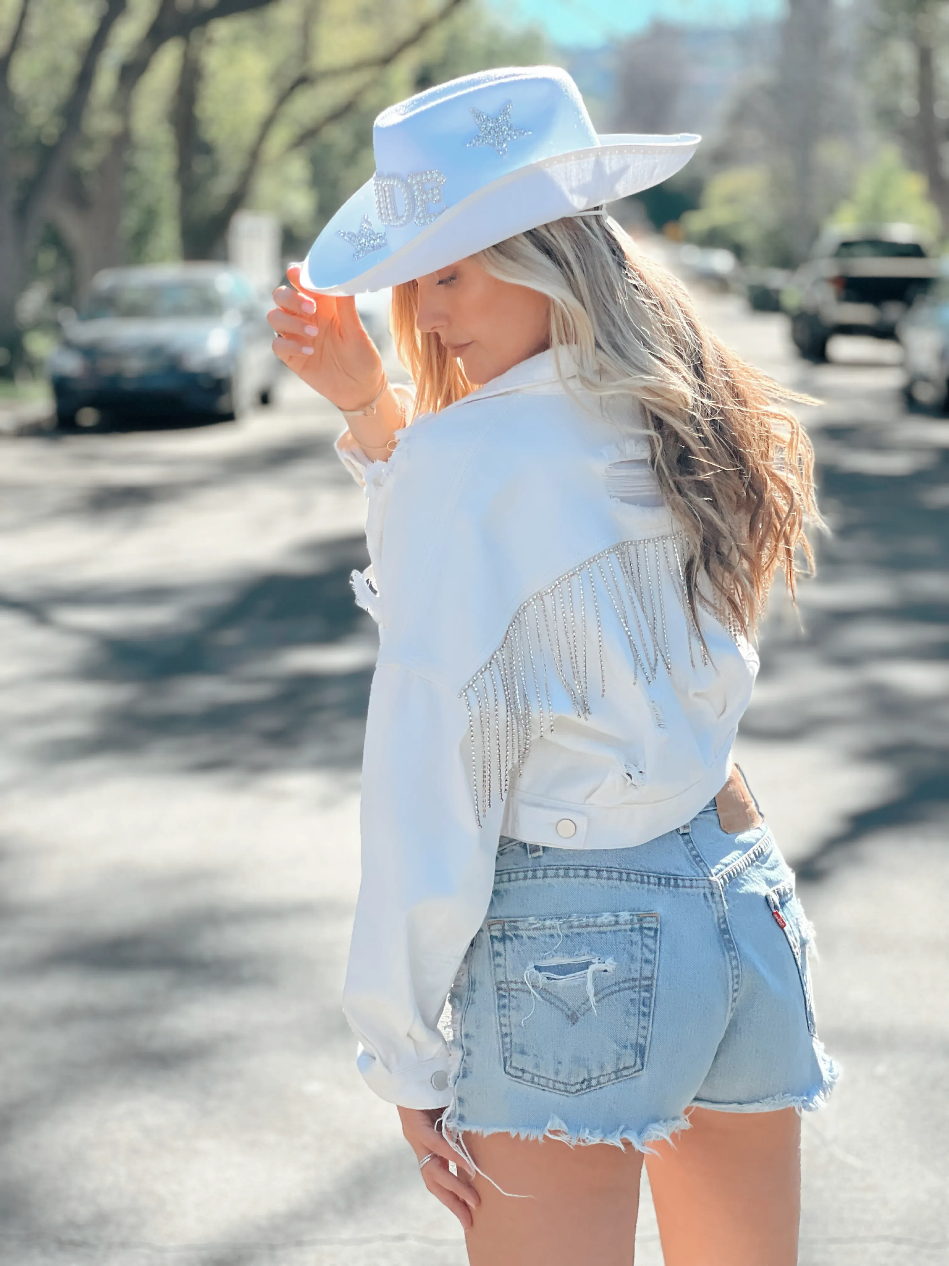Rodeo Glam Denim Jacket - White sold by Finding July product image thumbnail 2