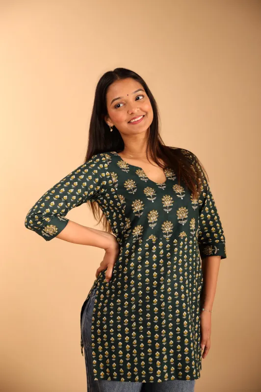 Multi-Patched Styled Green Kurti made by Dri by Himadri