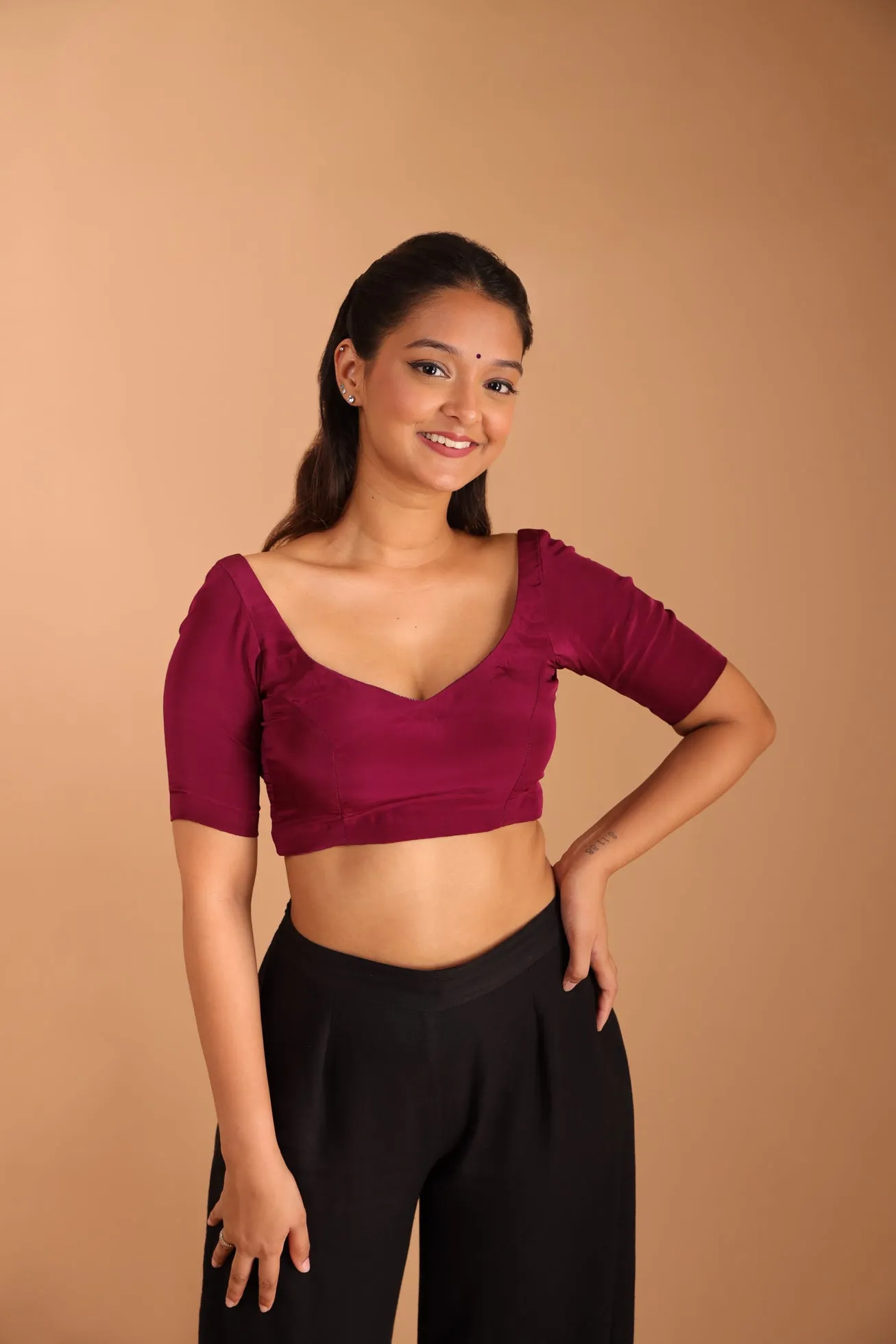 Wine V-Neck Blouse sold by Dri by Himadri