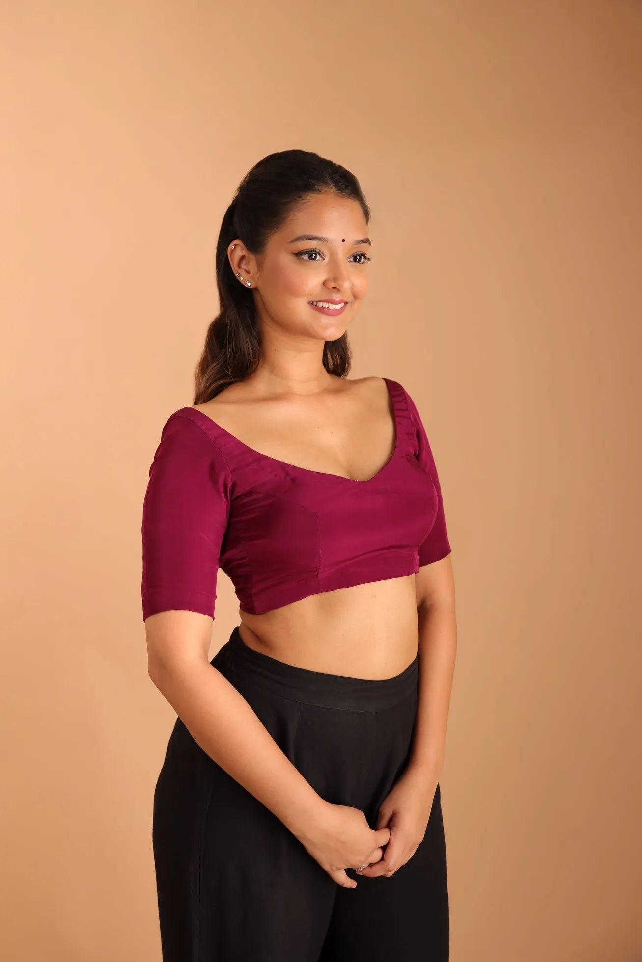 Wine V-Neck Blouse sold by Dri by Himadri product image thumbnail 4