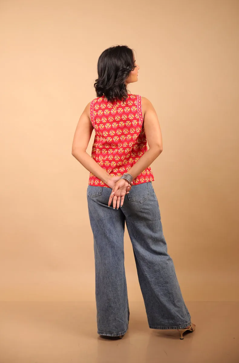 Red Sleeveless Short Kurti sold by Dri by Himadri product image thumbnail 4