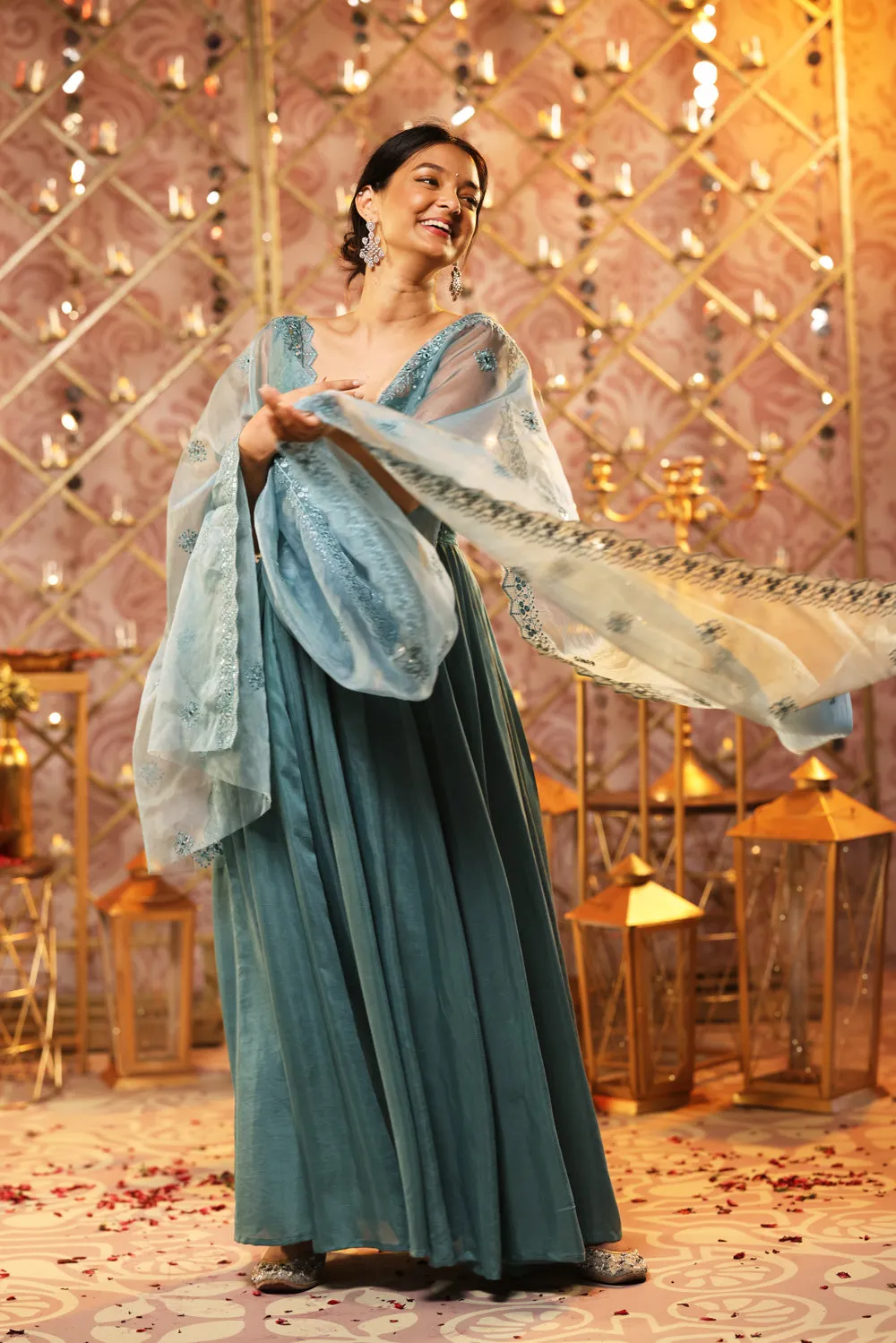 Green Anarkali Set (3-piece Set) sold by Dri by Himadri product image thumbnail 2