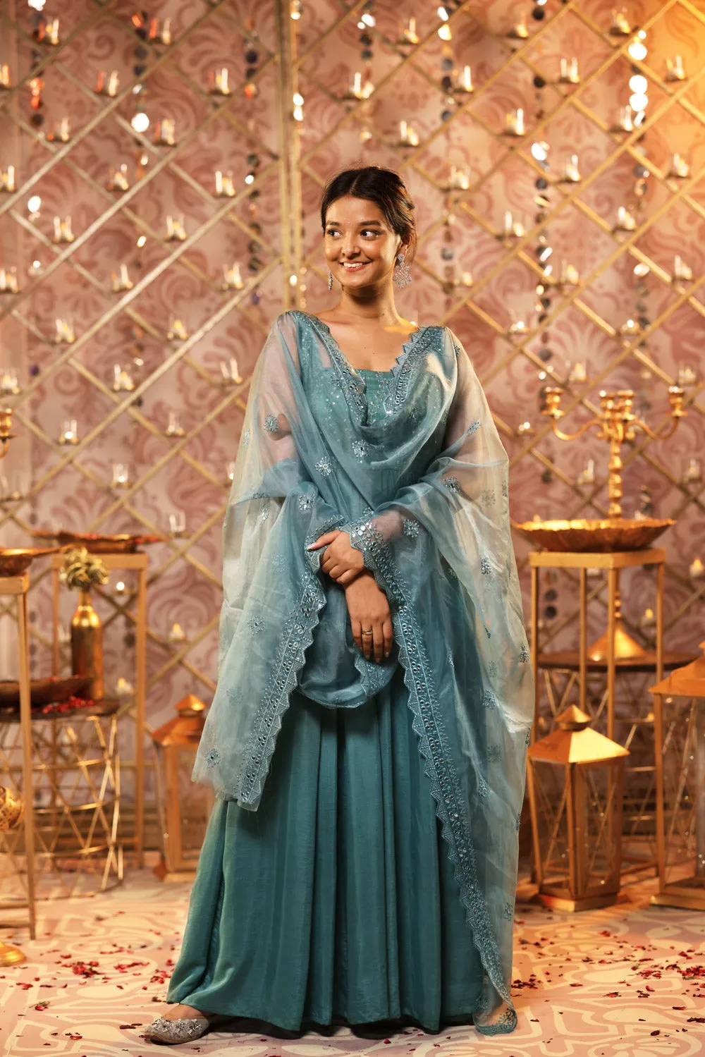 Green Anarkali Set (3-piece Set) sold by Dri by Himadri product image thumbnail 3