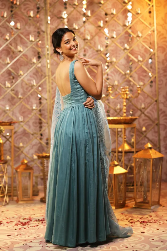 Green Anarkali Set (3-piece Set) sold by Dri by Himadri