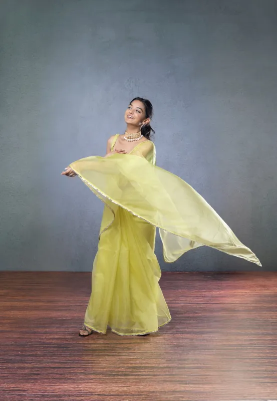 Green Brocade Blouse with Organza Green Saree sold by Dri by Himadri