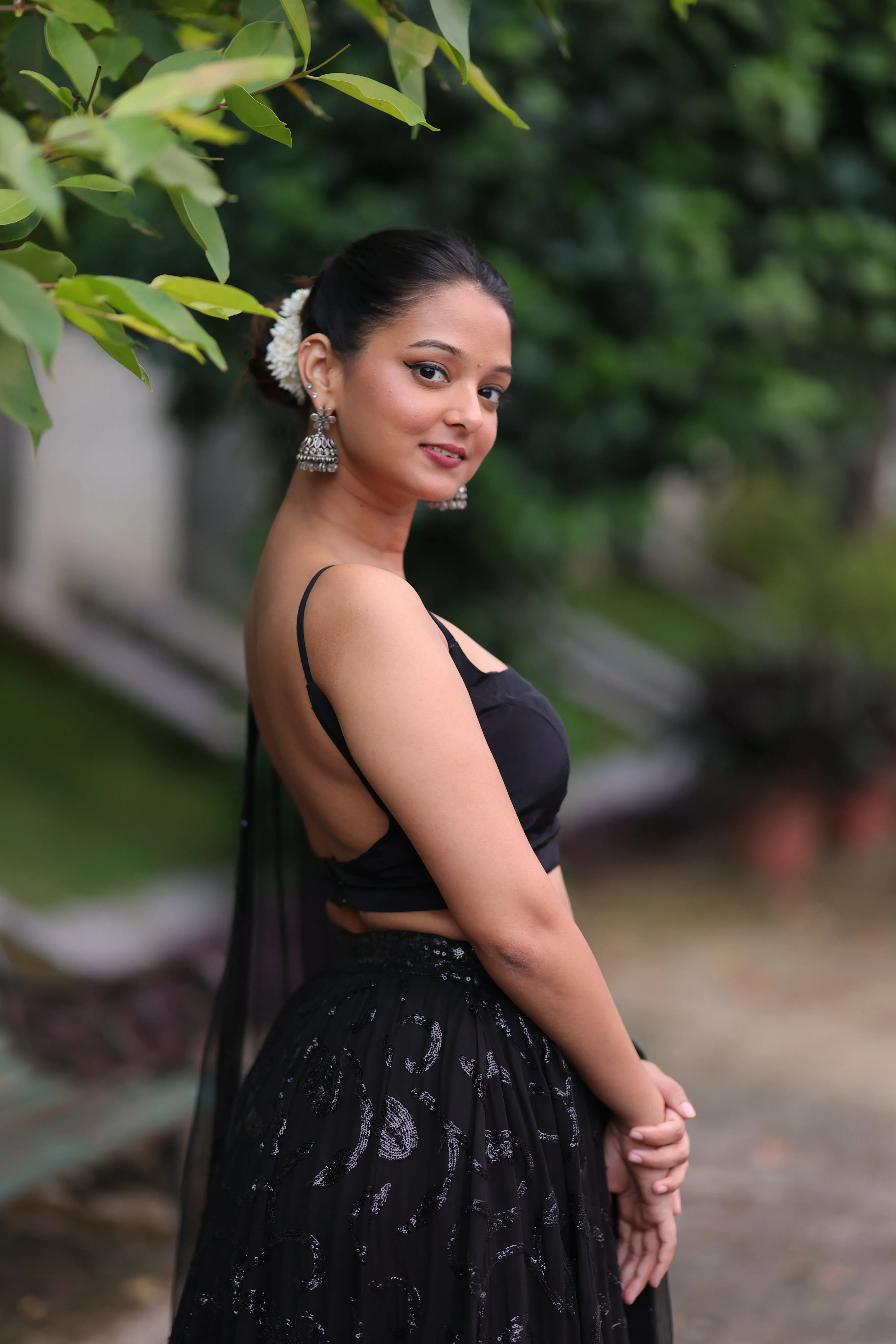 Black Sequin Lehenga (3-piece Set) With customisable blouse sold by Dri by Himadri product image thumbnail 4