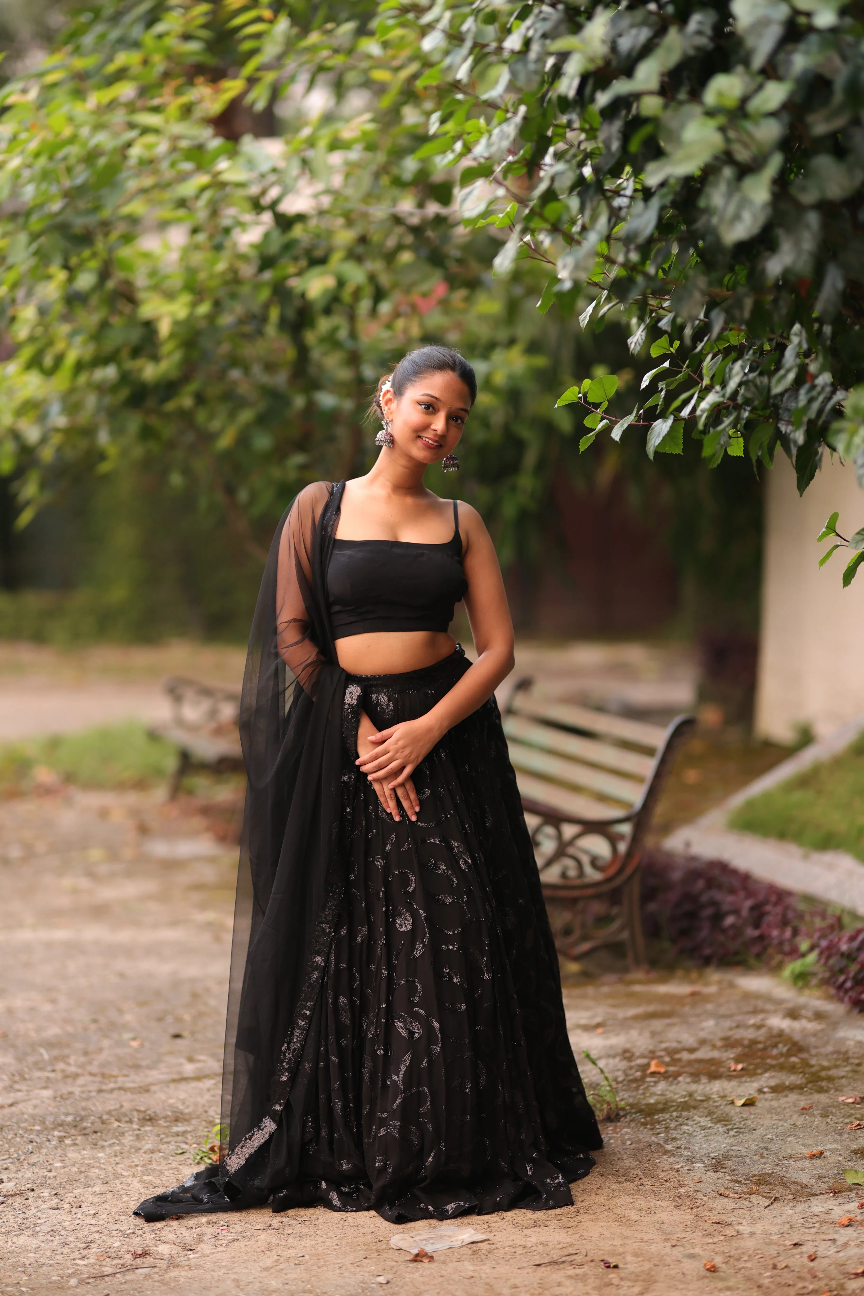 Black Sequin Lehenga (3-piece Set) With customisable blouse sold by Dri by Himadri product image thumbnail 2