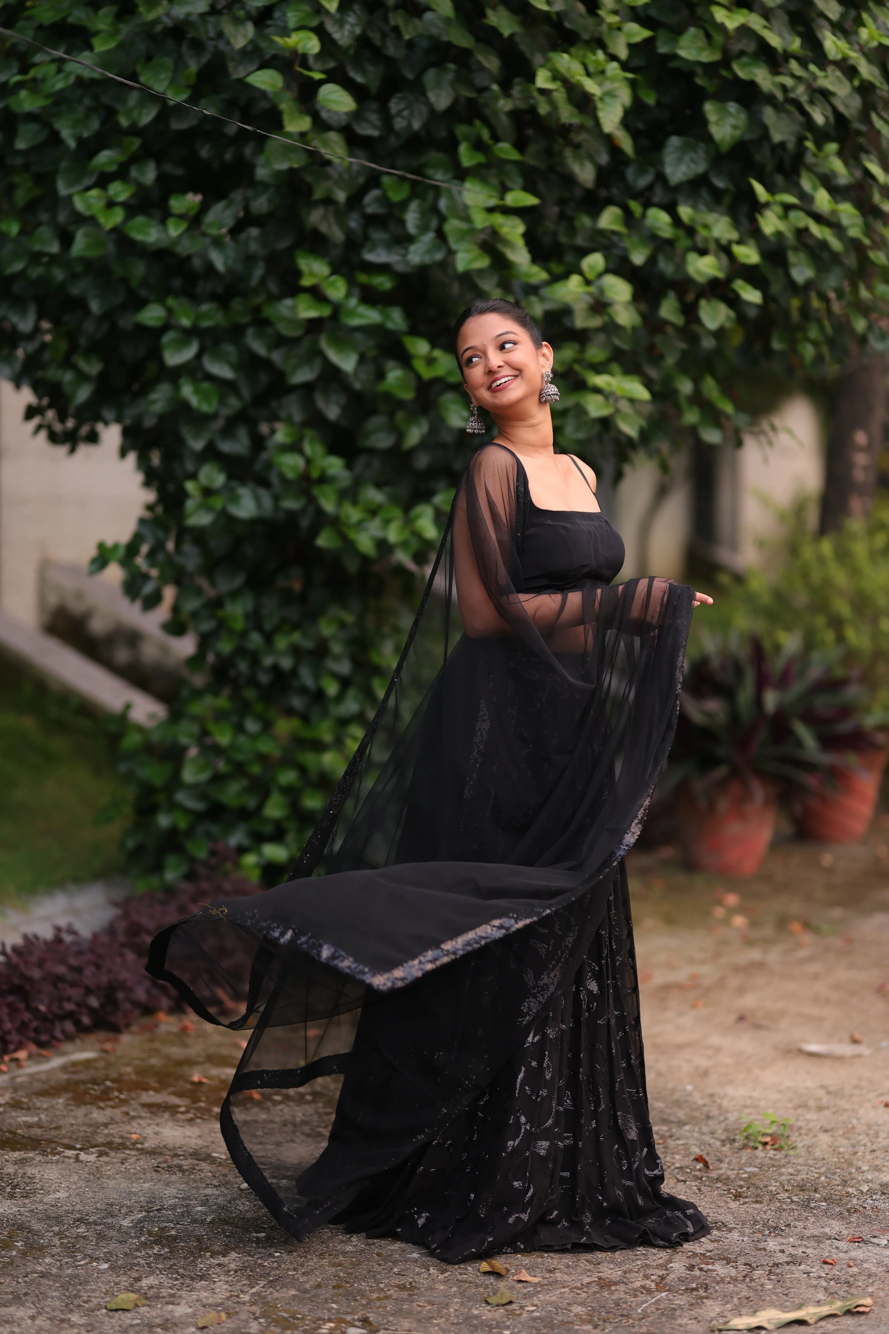Black Sequin Lehenga (3-piece Set) With customisable blouse sold by Dri by Himadri product image thumbnail 5