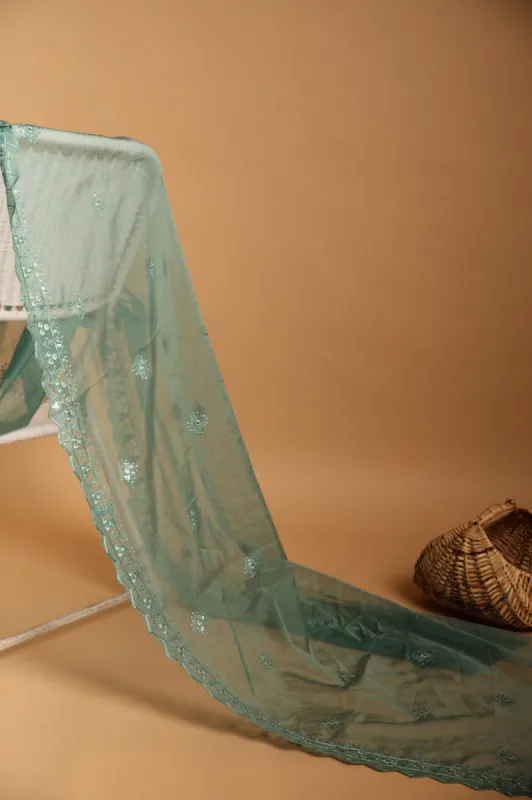 Sea Green Organza Dupatta made by Dri by Himadri