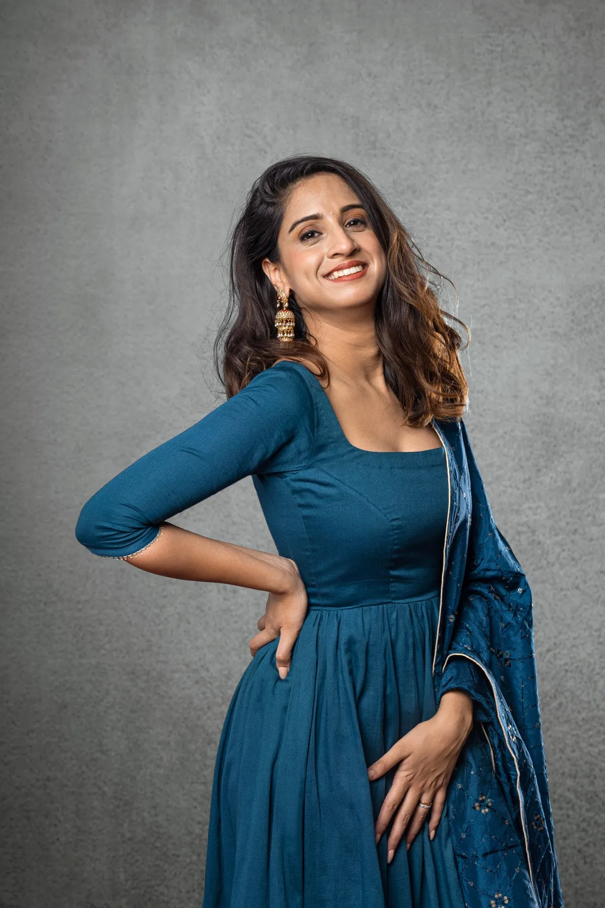 Dark Blue Anarkali (3-piece Set) sold by Dri by Himadri product image thumbnail 4