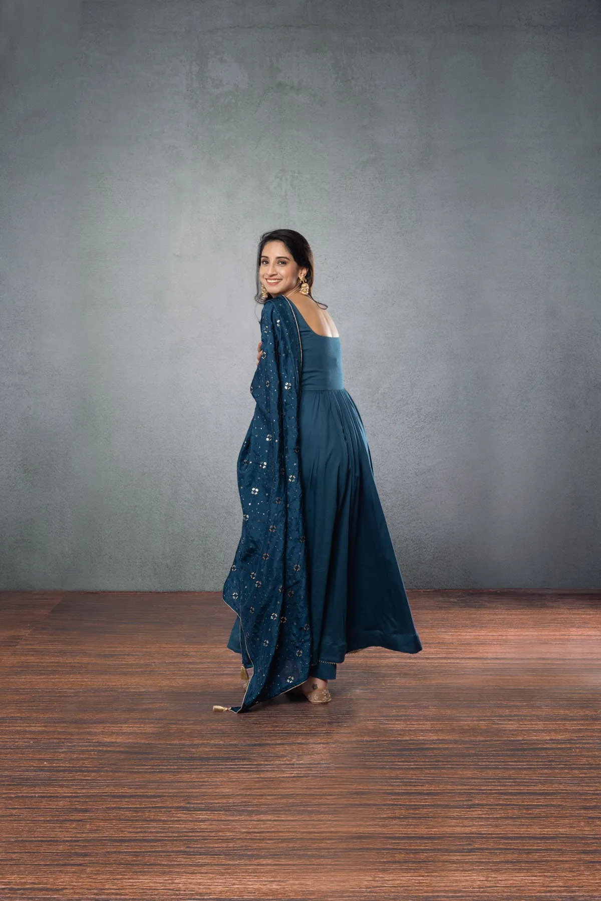 Dark Blue Anarkali (3-piece Set) sold by Dri by Himadri product image thumbnail 3